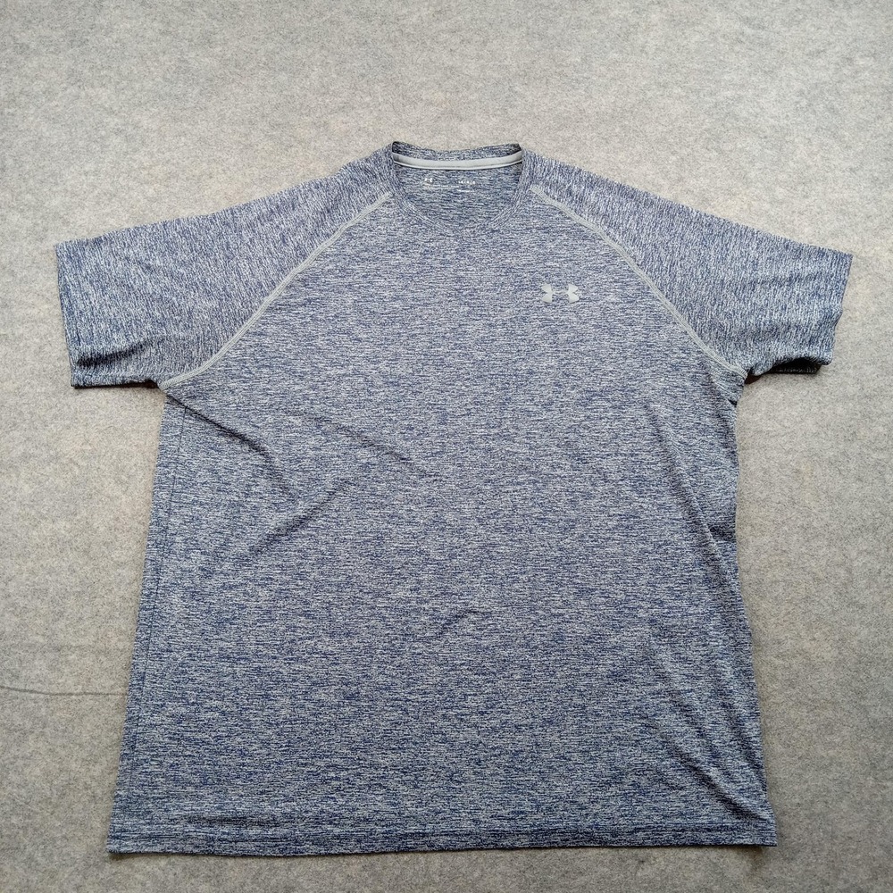 Under Armour Shirt Mens Large Blue Gray HeatGear Loose Fit Short Sleeve Athletic